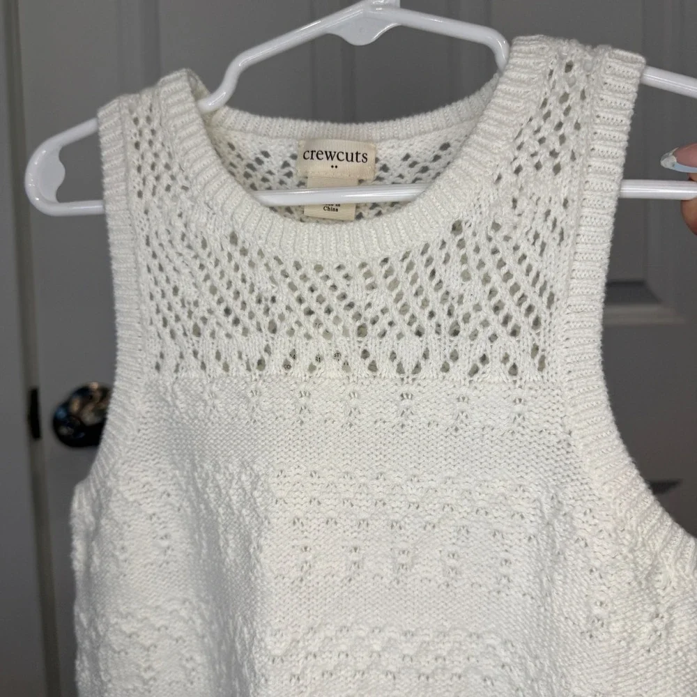 Crewcuts Girls Ivory White‎ Pointelle Knit Sleeveless Swim Coverup Dress Size 5